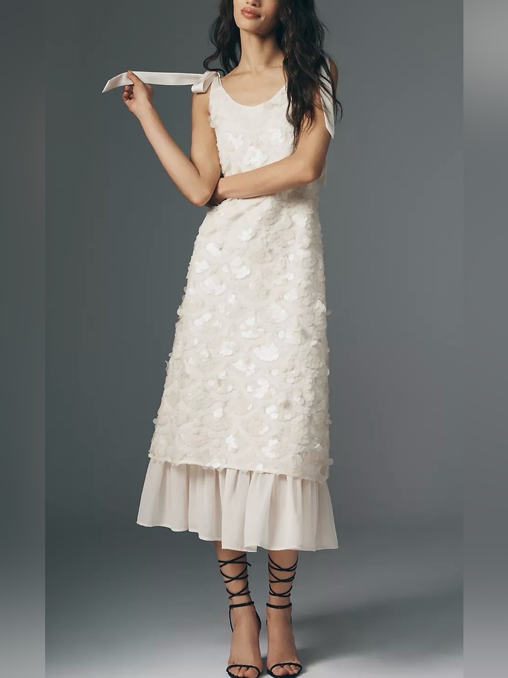 En Saison Emryn Sequin A Line Bow Midi Dress Large Anthropologie Creme
